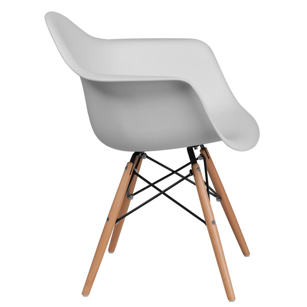 White Plastic Chair with Arms and Wooden Legs. Picture 3