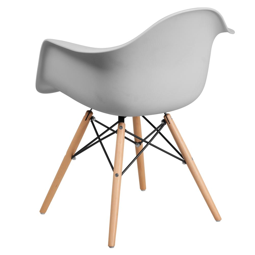 White Plastic Chair with Arms and Wooden Legs. Picture 4