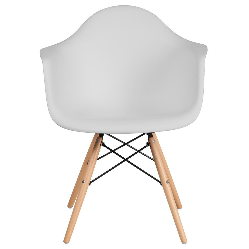 White Plastic Chair with Arms and Wooden Legs. Picture 5