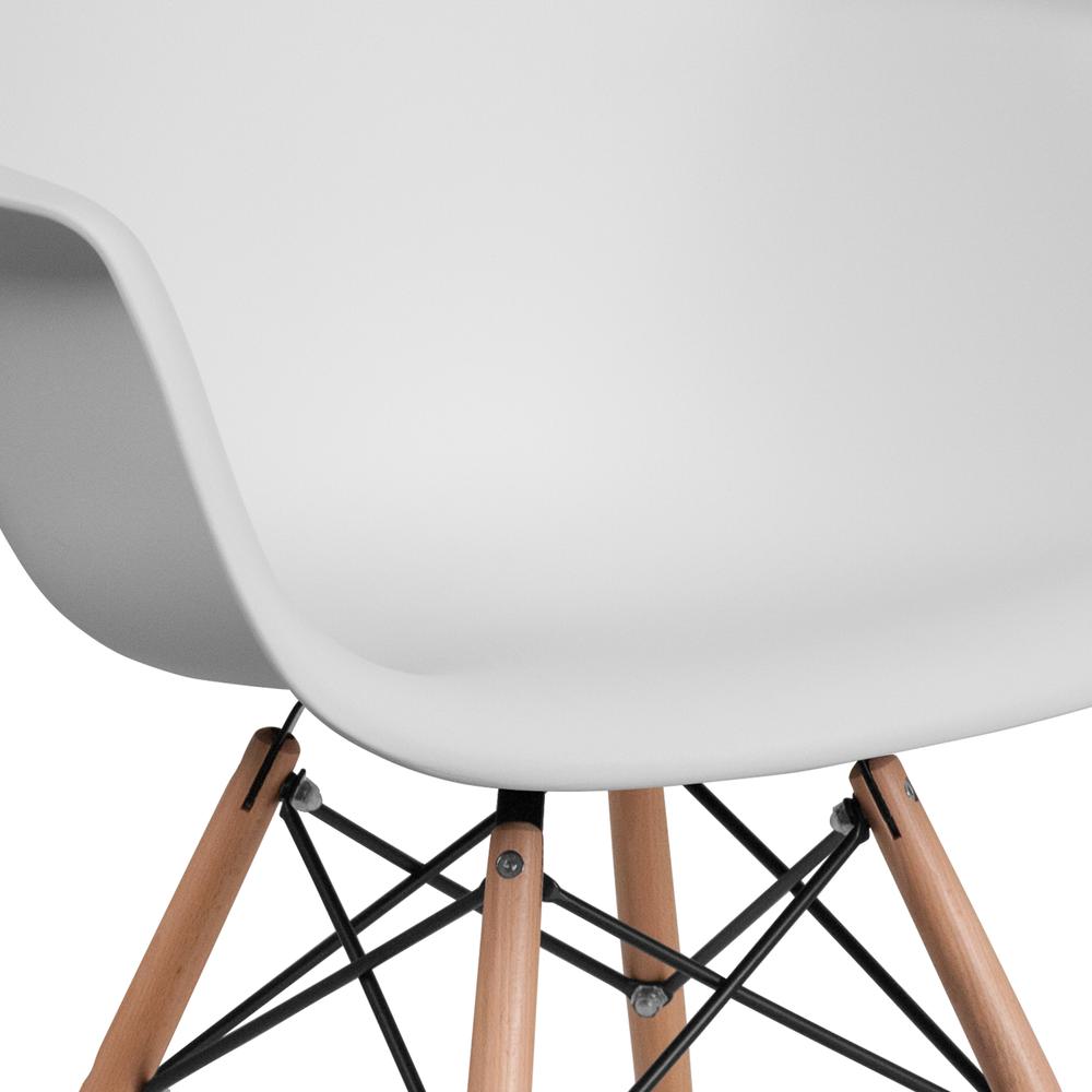 White Plastic Chair with Arms and Wooden Legs. Picture 6