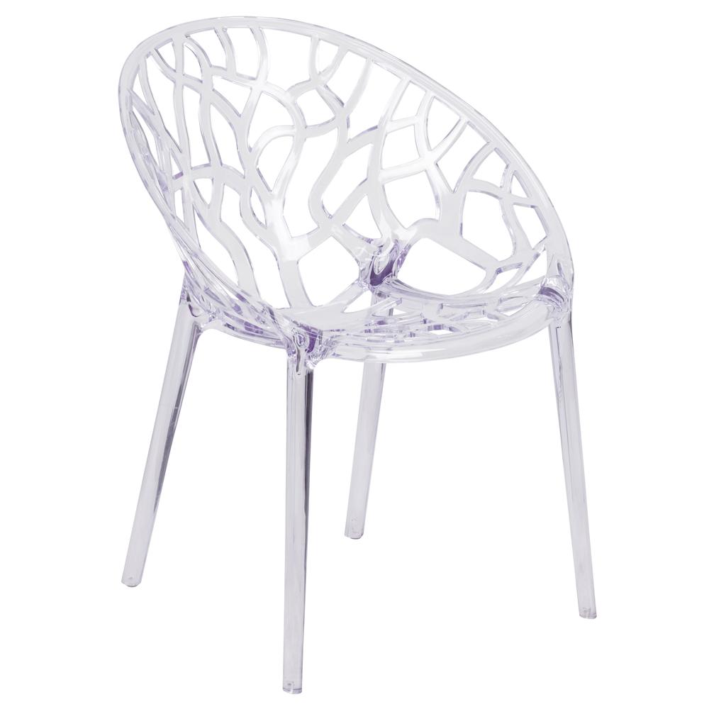 Transparent Oval Shaped Stacking Side Chair with Artistic Pattern Design. The main picture.