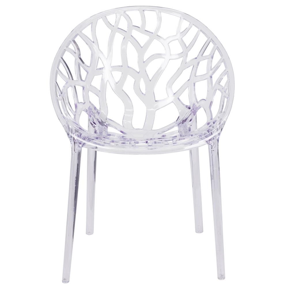 Transparent Oval Shaped Stacking Side Chair with Artistic Pattern Design. Picture 5