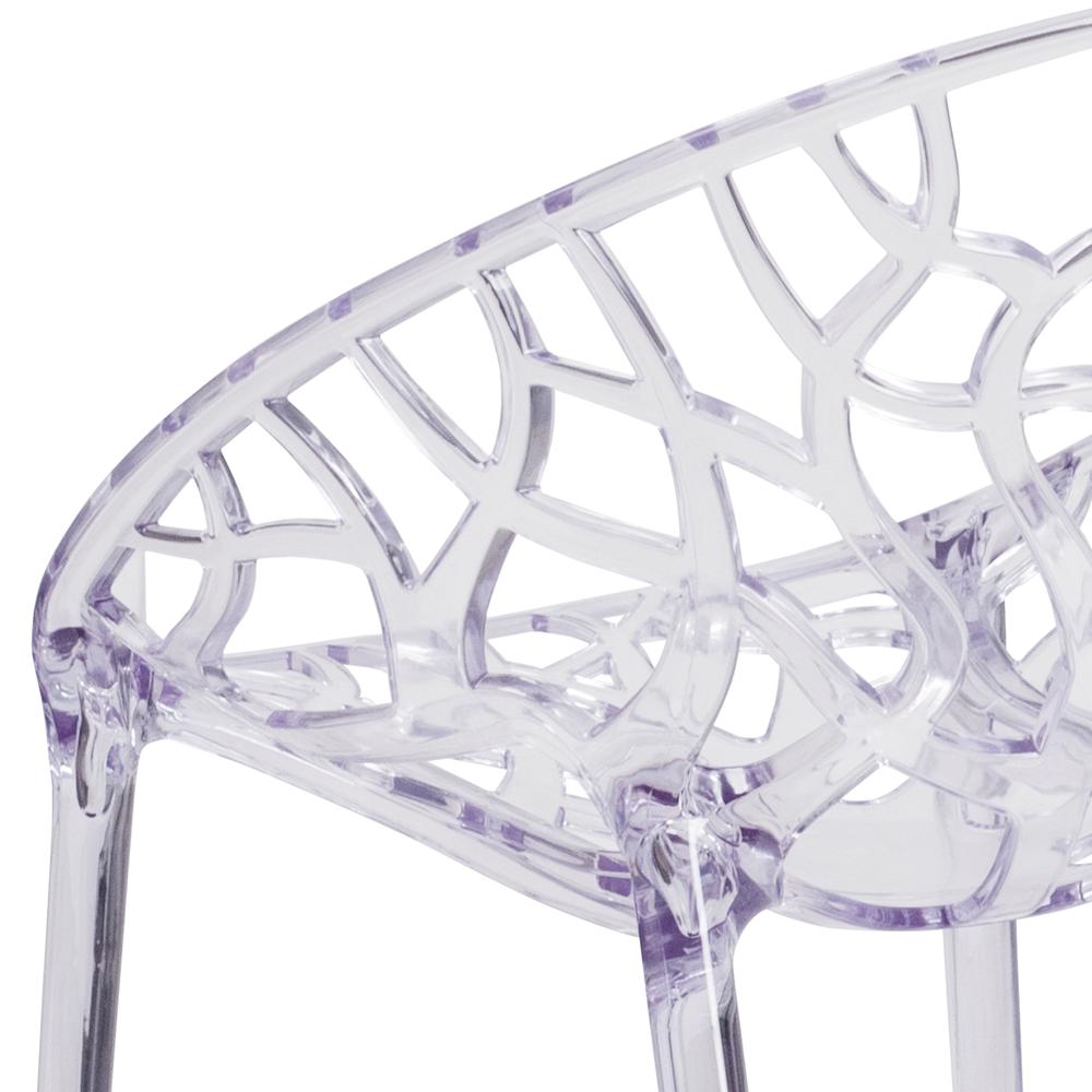 Transparent Oval Shaped Stacking Side Chair with Artistic Pattern Design. Picture 7