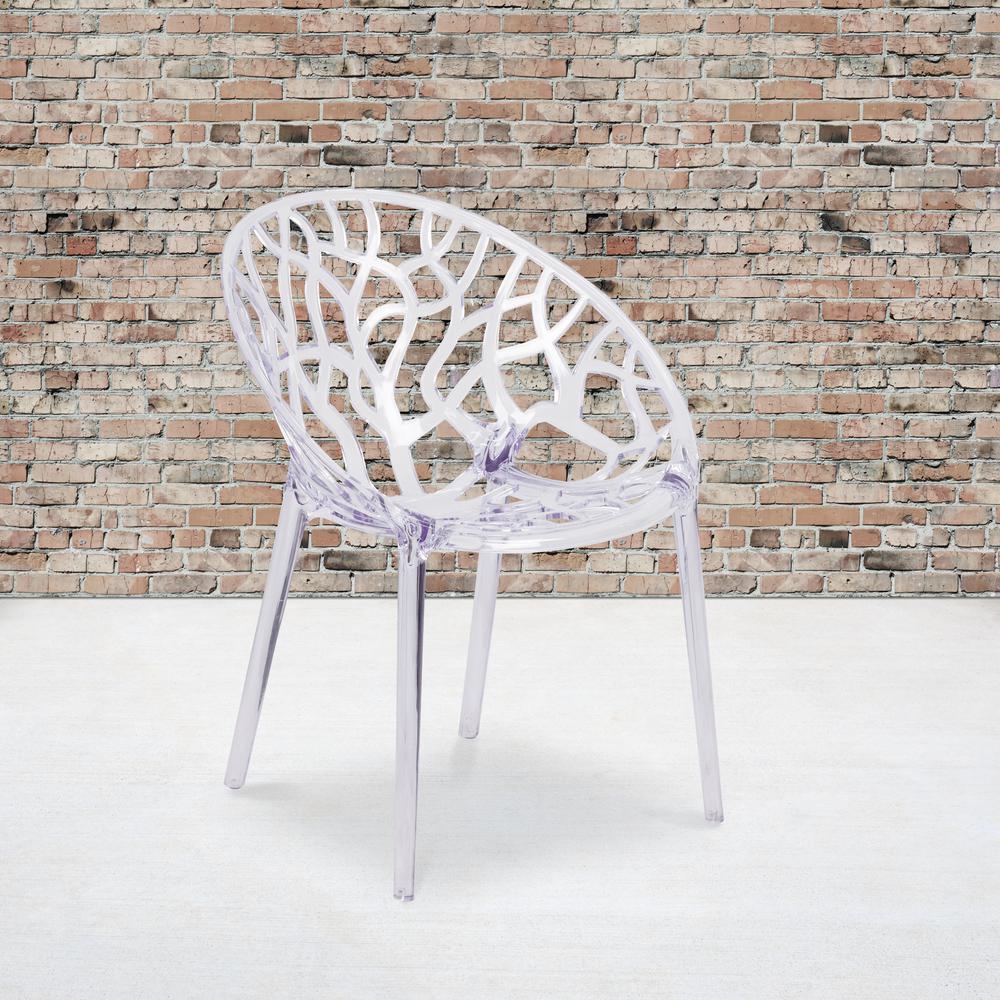Transparent Oval Shaped Stacking Side Chair with Artistic Pattern Design. Picture 8