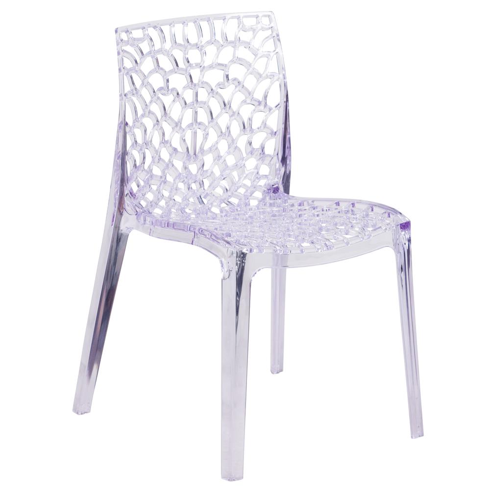 Transparent Stacking Side Chair with Artistic Pattern Design. The main picture.