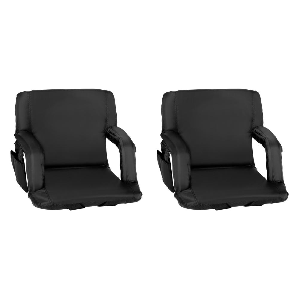 Set of 2 Black Portable Lightweight Stadium Chairs with Armrests. Picture 3