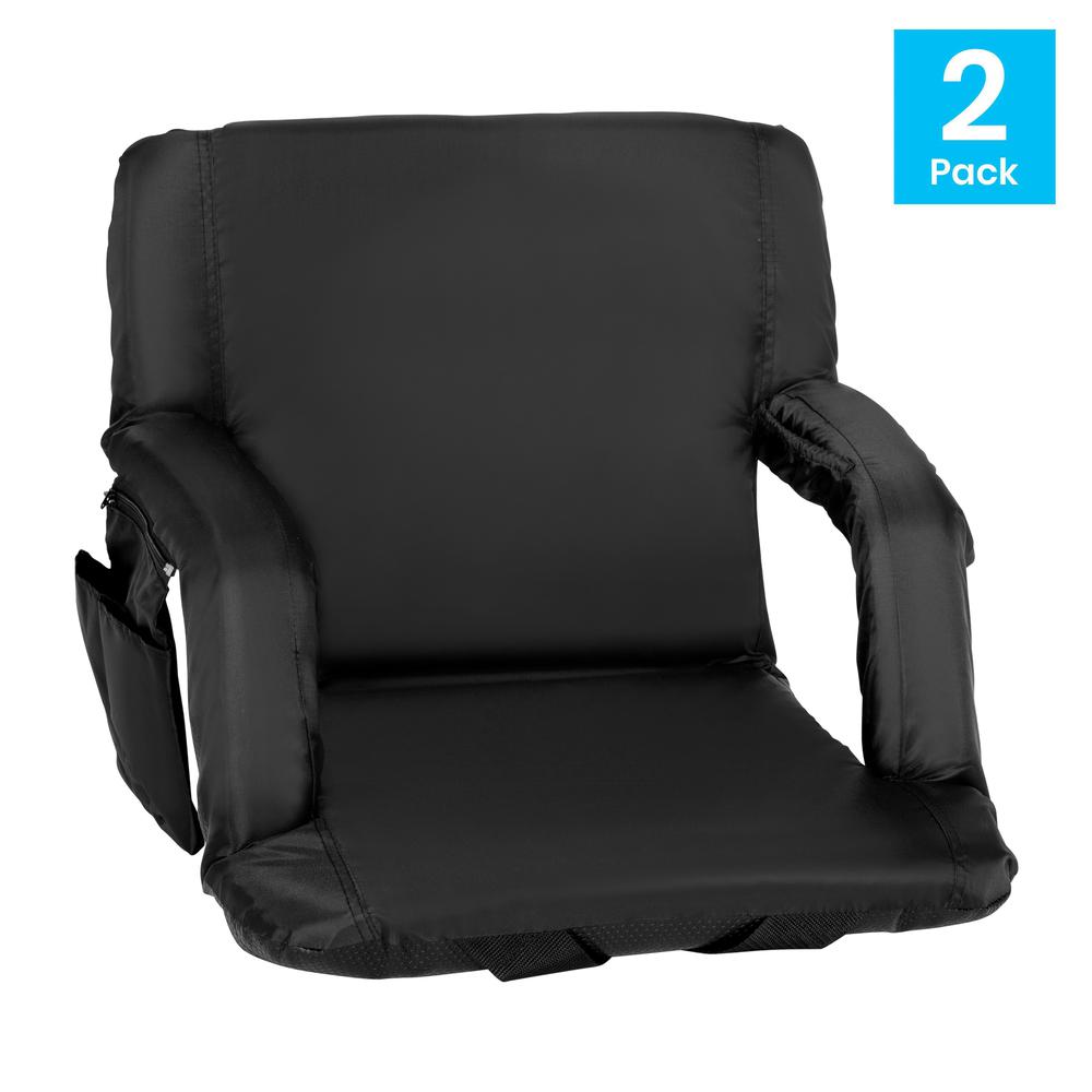 Set of 2 Black Portable Lightweight Stadium Chairs with Armrests. Picture 2