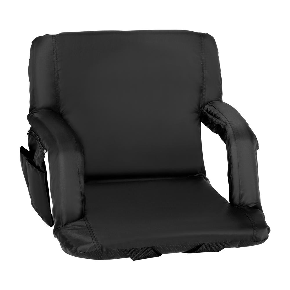 Black Portable Lightweight Stadium Chair with Armrests, Padded Back. Picture 2