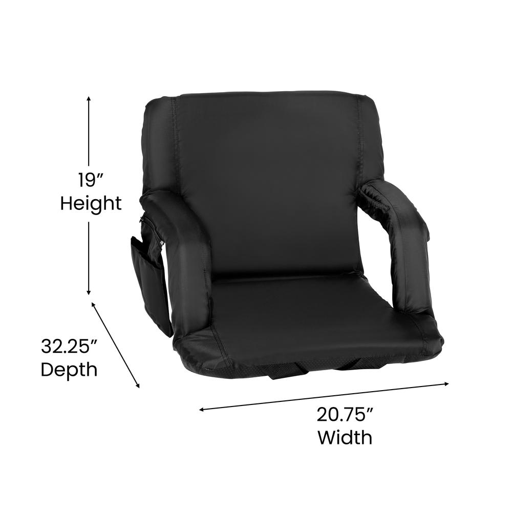 Black Portable Lightweight Stadium Chair with Armrests, Padded Back. Picture 5