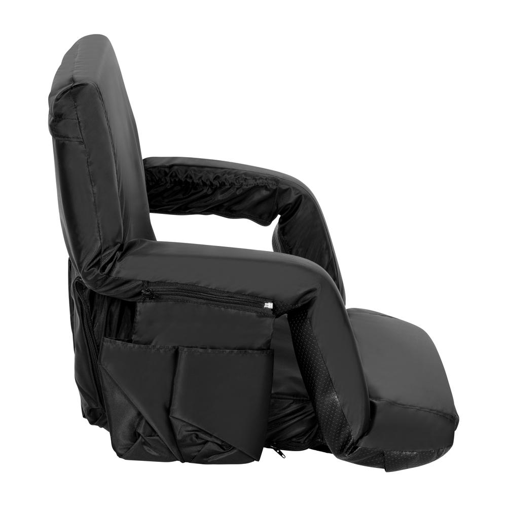Black Portable Lightweight Stadium Chair with Armrests, Padded Back. Picture 11