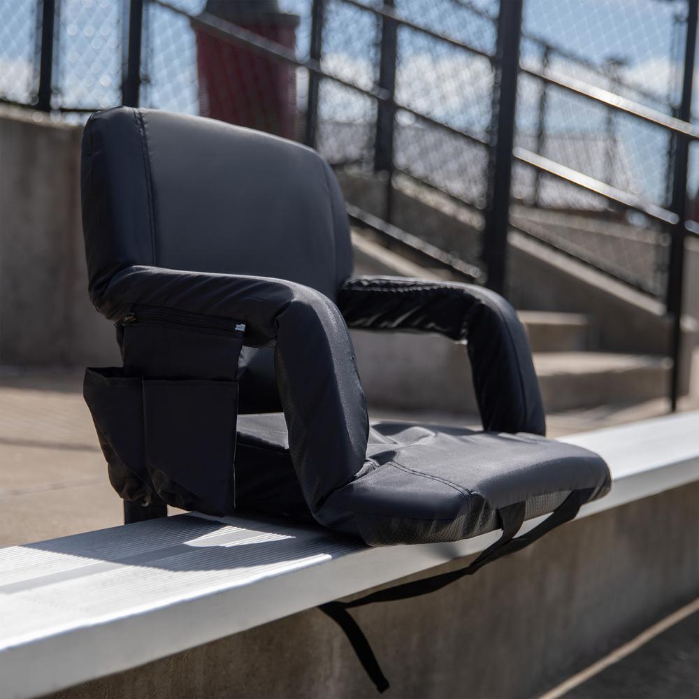 Black Portable Lightweight Stadium Chair with Armrests, Padded Back. Picture 1