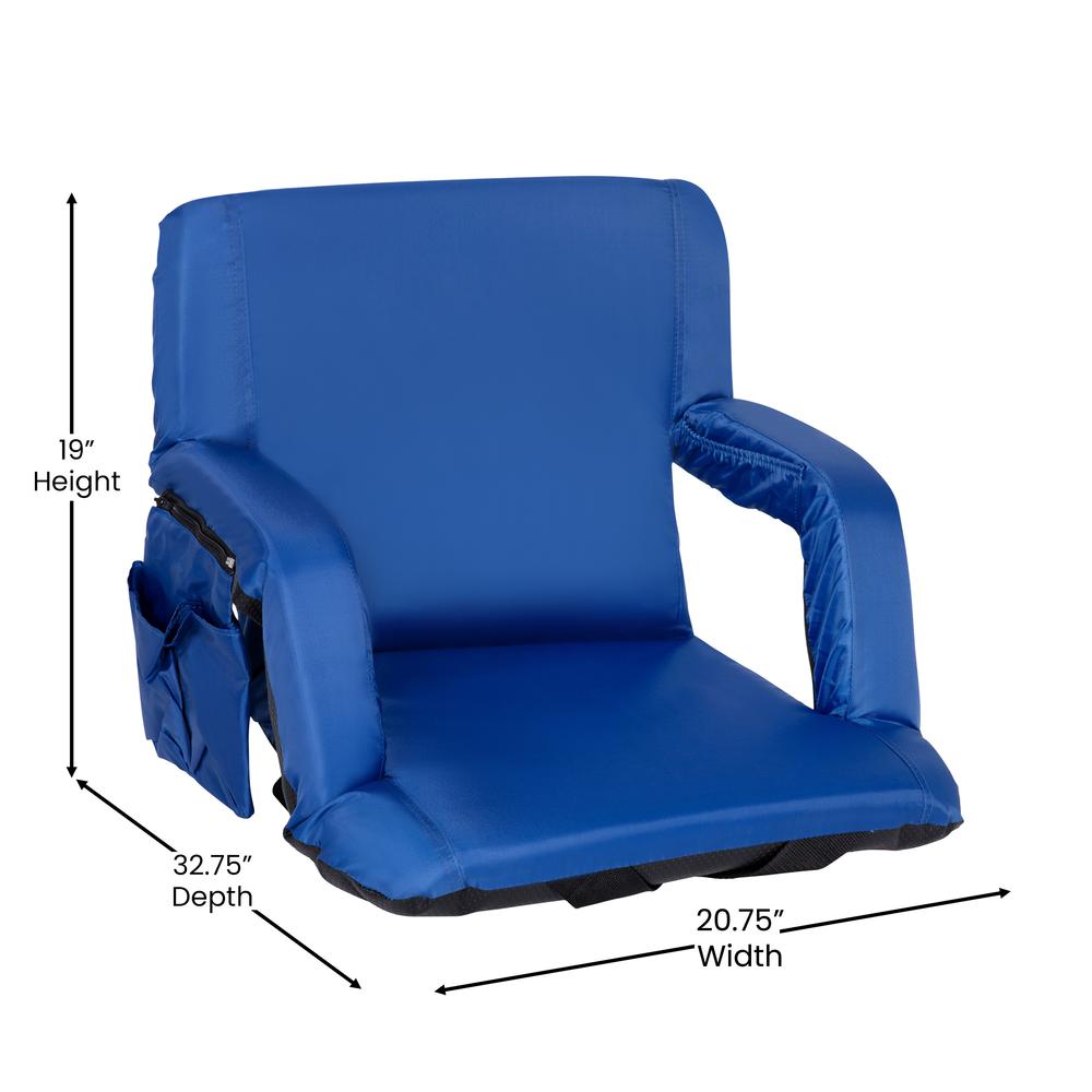 Set of 2 Blue Portable Lightweight Reclining Stadium Chairs with Armrests, Padded Back & Seat - Storage Pockets & Backpack Straps. Picture 6