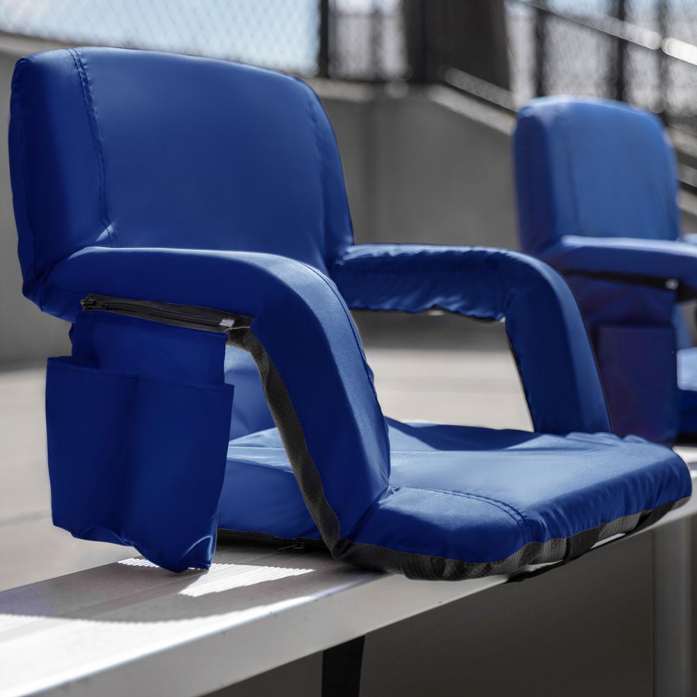 Set of 2 Blue Portable Lightweight Reclining Stadium Chairs with Armrests, Padded Back & Seat - Storage Pockets & Backpack Straps. Picture 1