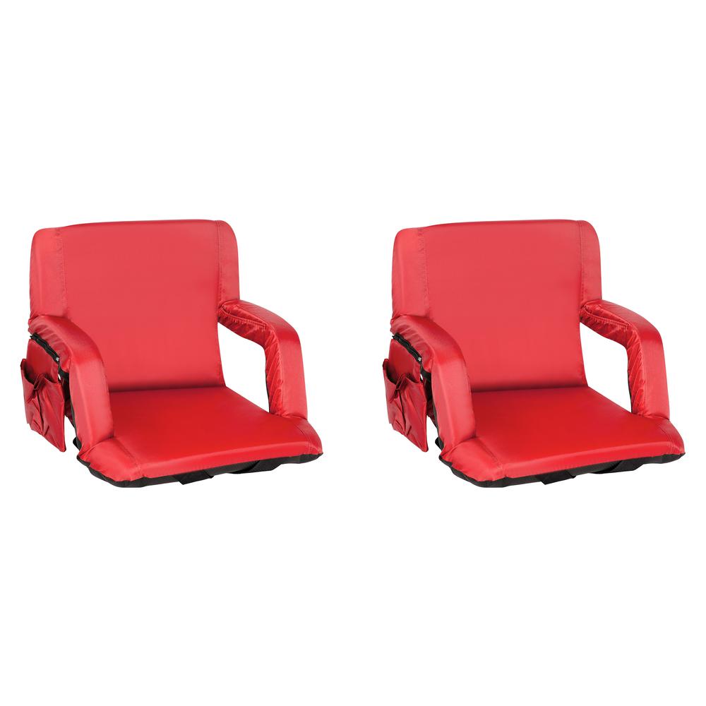 Set of 2 Red Portable Lightweight Reclining Stadium Chairs with Armrests, Padded Back & Seat - Storage Pockets & Backpack Straps. Picture 3
