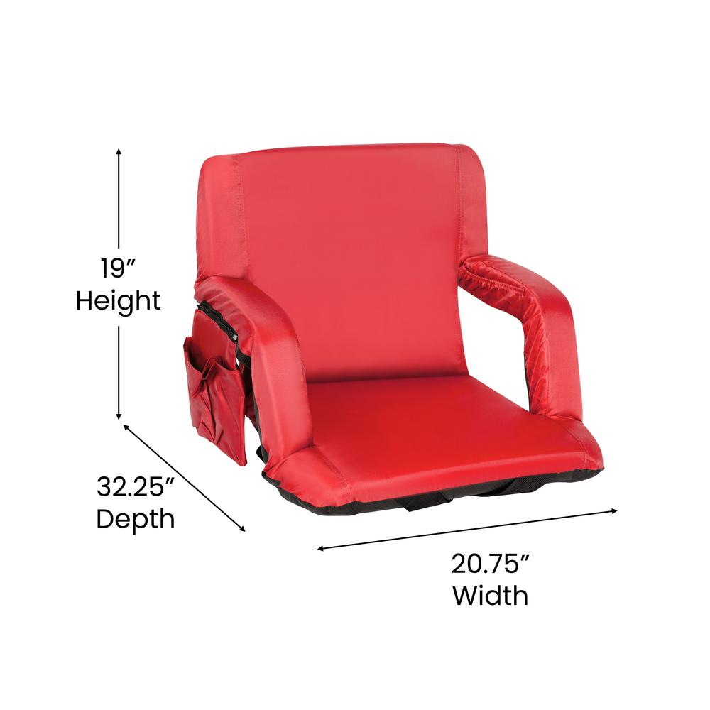 Set of 2 Red Portable Lightweight Reclining Stadium Chairs with Armrests, Padded Back & Seat - Storage Pockets & Backpack Straps. Picture 6