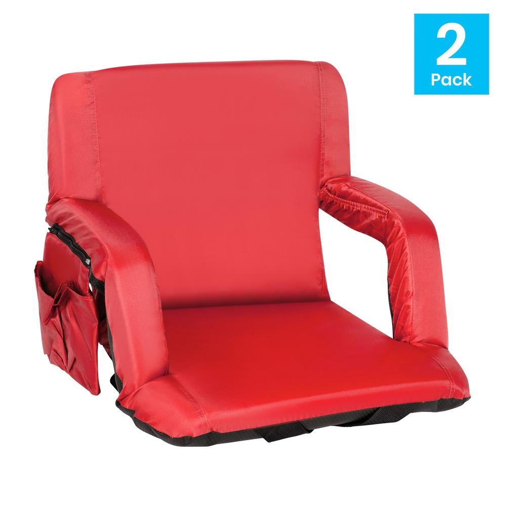 Set of 2 Red Portable Lightweight Reclining Stadium Chairs with Armrests, Padded Back & Seat - Storage Pockets & Backpack Straps. Picture 2