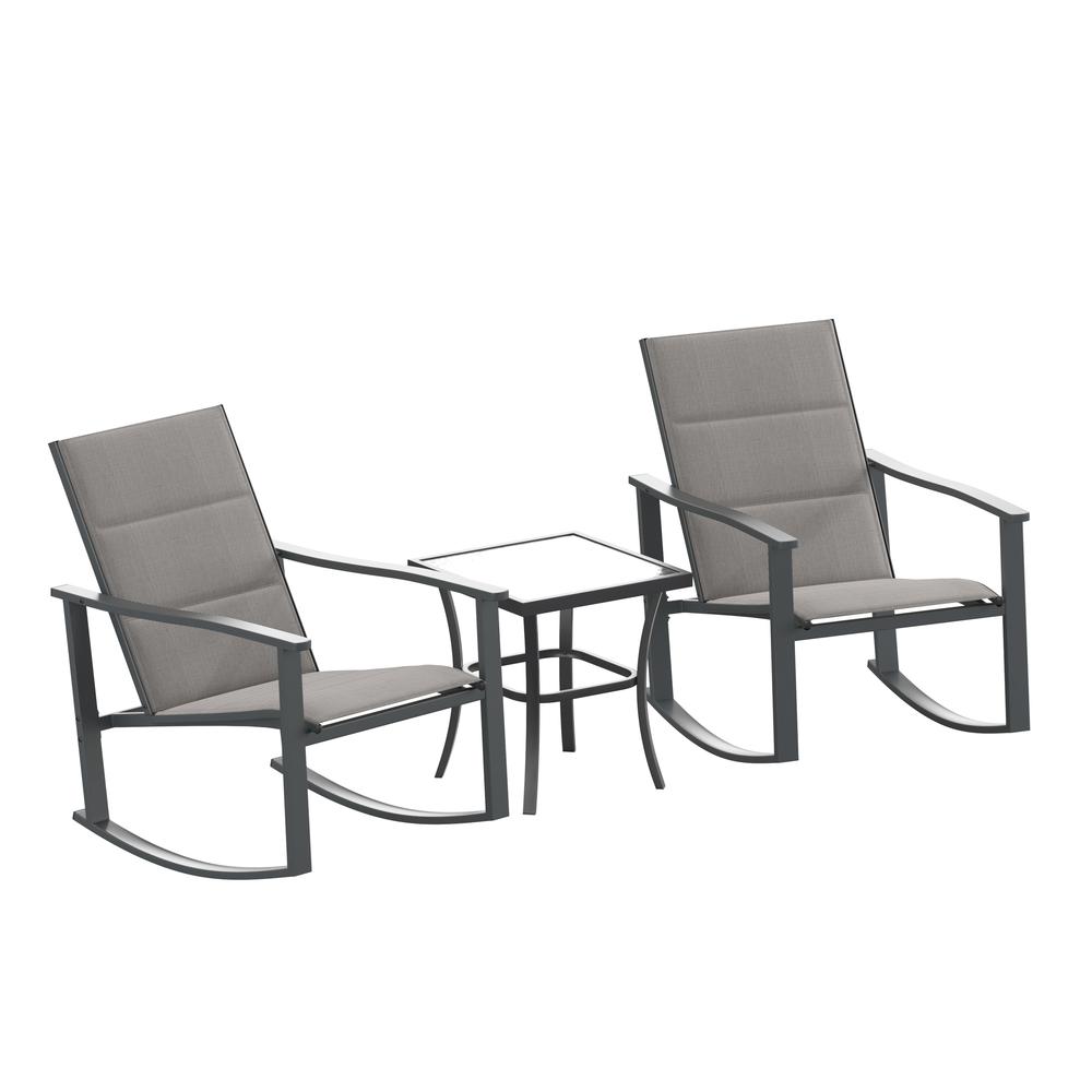 Modern 3 Piece Outdoor Rocking Chairs and Table Set. Picture 2