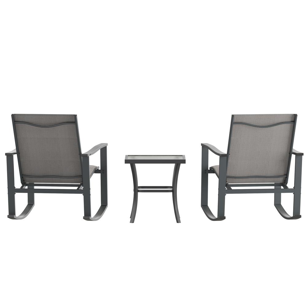 Modern 3 Piece Outdoor Rocking Chairs and Table Set. Picture 1
