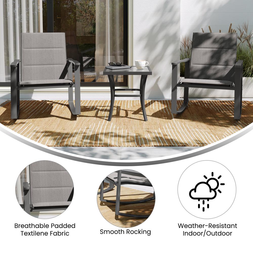 Modern 3 Piece Outdoor Rocking Chairs and Table Set. Picture 7