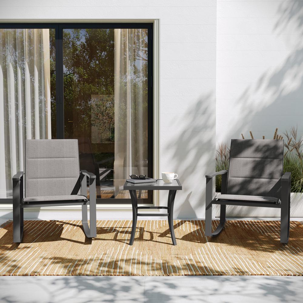Modern 3 Piece Outdoor Rocking Chairs and Table Set. Picture 5