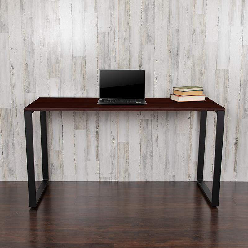 Desk Industrial Computer Desk Sturdy Home Office Desk - 55" Length-Mahogany. Picture 2