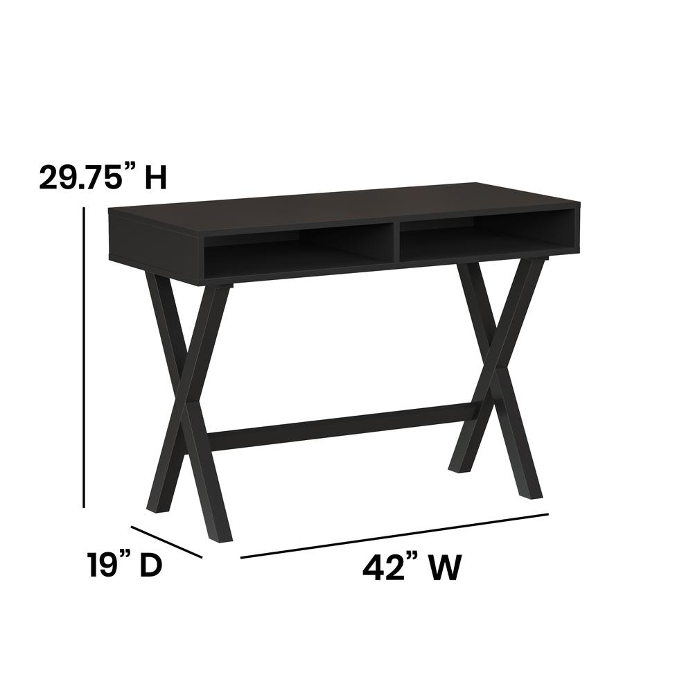 Home Office Writing Computer Desk with Open Storage Compartments - Bedroom Desk for Writing and Work, Black. Picture 5