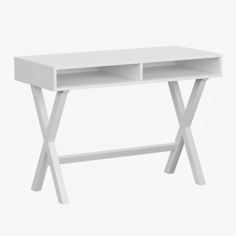 Home Office Writing Computer Desk with Open Storage Compartments - Bedroom Desk for Writing and Work, White. Picture 2