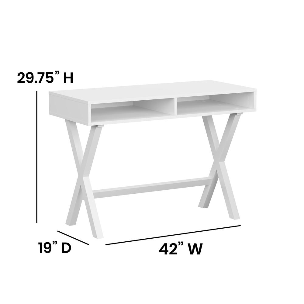 Home Office Writing Computer Desk with Open Storage Compartments - Bedroom Desk for Writing and Work, White. Picture 5