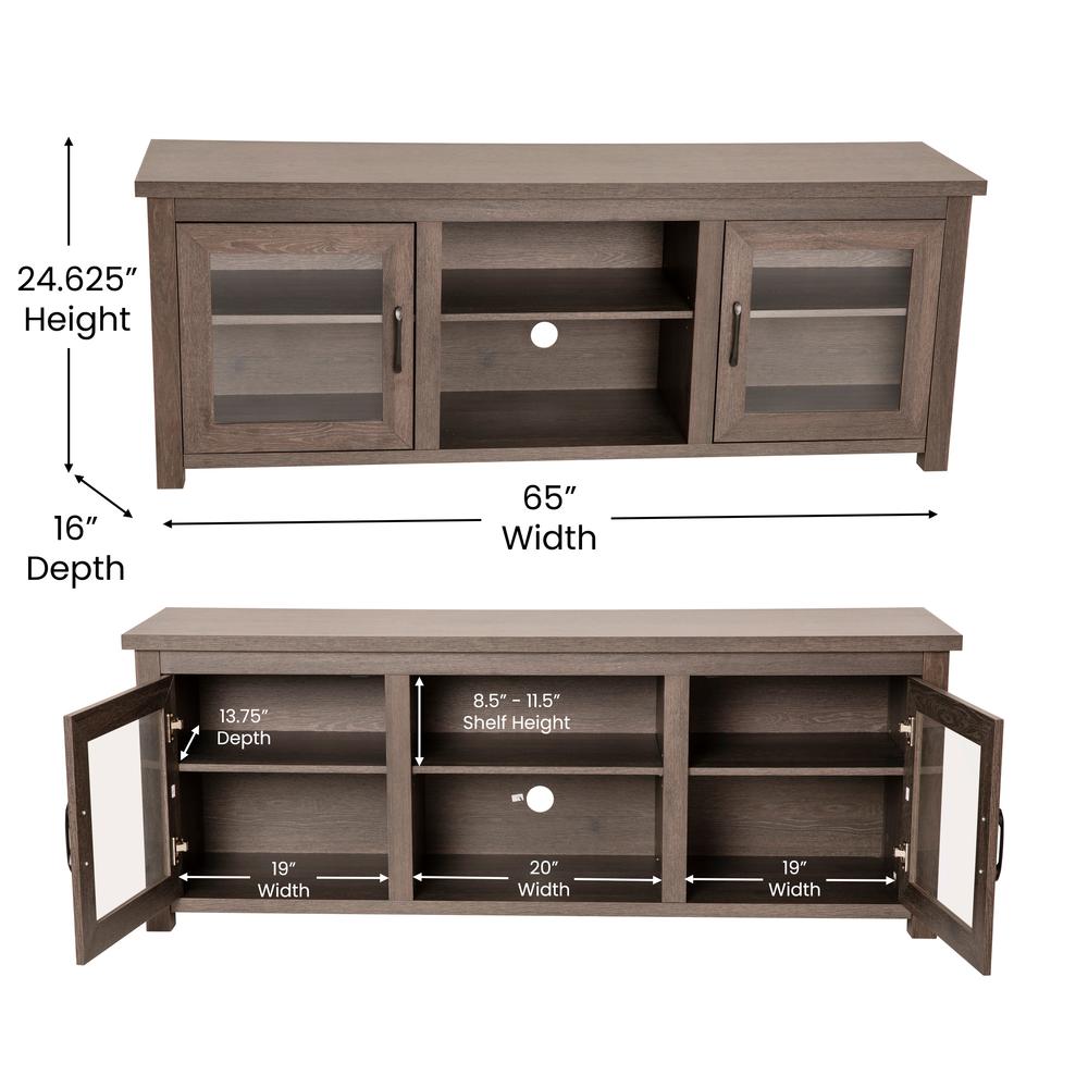 Classic TV Stand up to 80" TVs - Black Wash Finish with Full Glass Doors. Picture 5