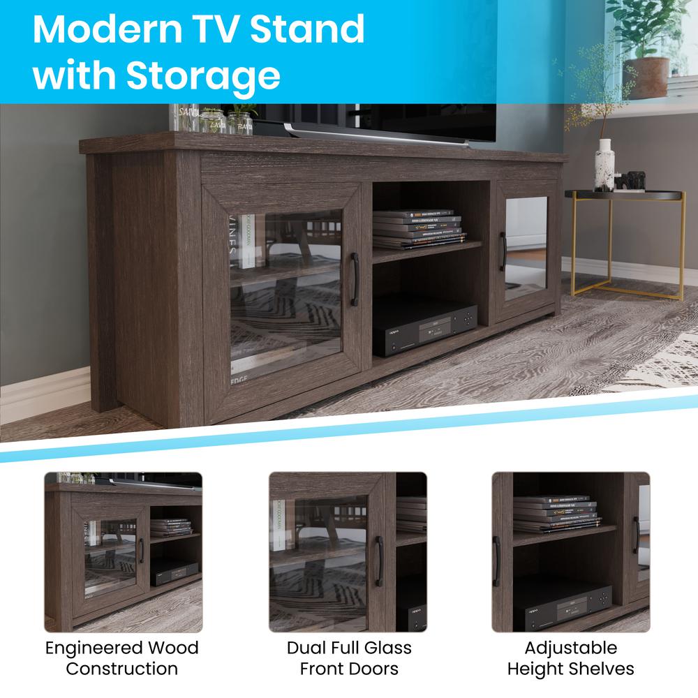 Classic TV Stand up to 80" TVs - Black Wash Finish with Full Glass Doors. Picture 4