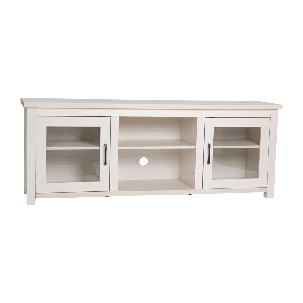 Classic TV Stand up to 80" TVs - White Wash Finish with Full Glass Doors. Picture 1