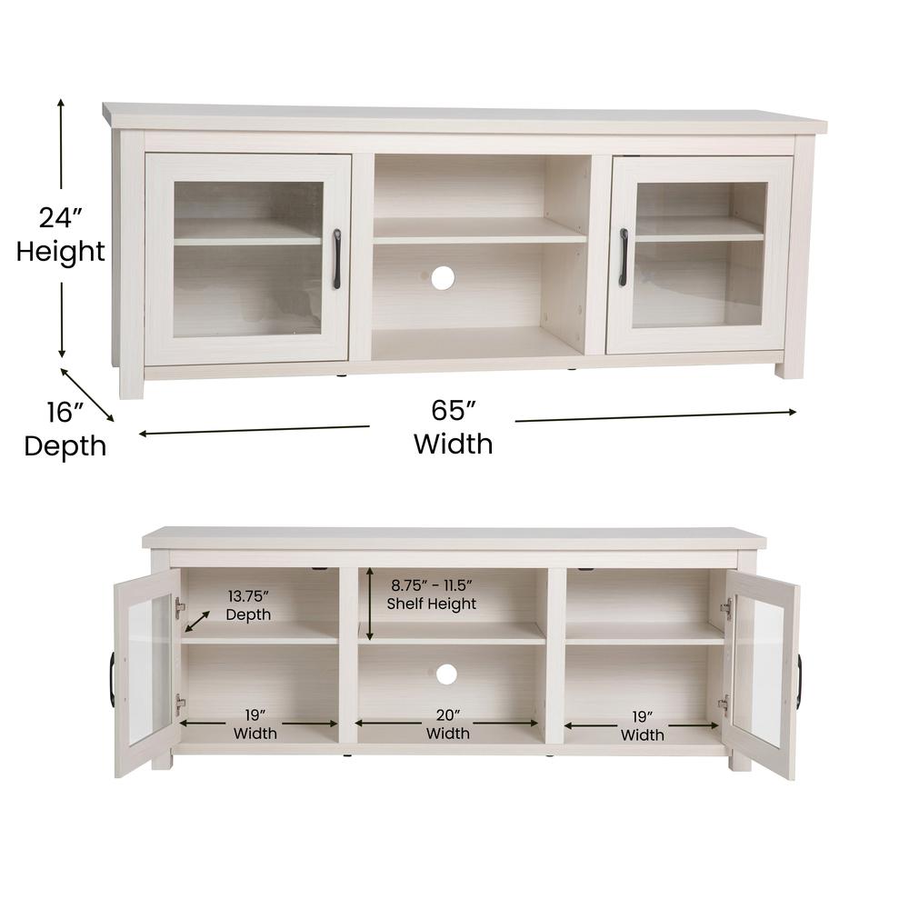Classic TV Stand up to 80" TVs - White Wash Finish with Full Glass Doors. Picture 5