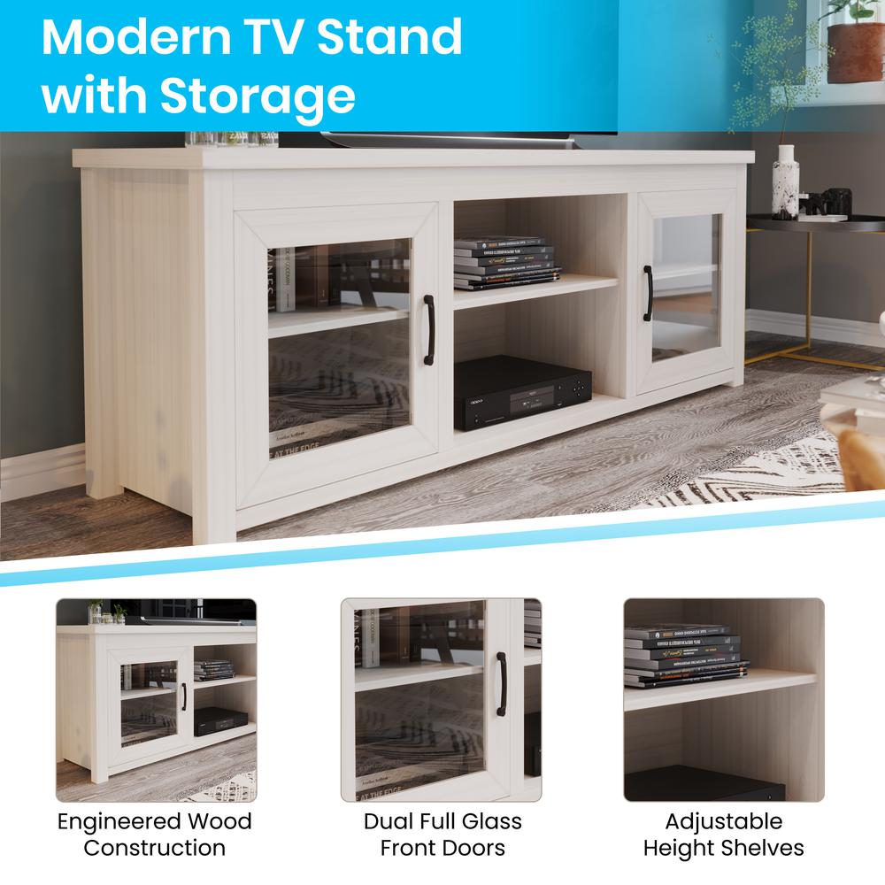 Classic TV Stand up to 80" TVs - White Wash Finish with Full Glass Doors. Picture 4
