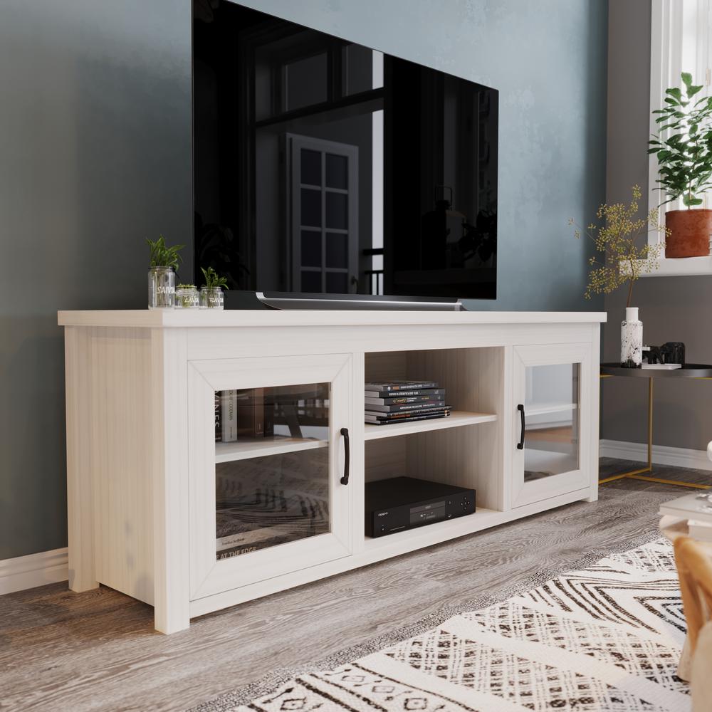 Classic TV Stand up to 80" TVs - White Wash Finish with Full Glass Doors. Picture 2