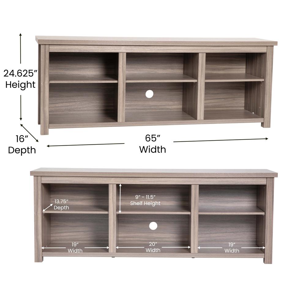 Farmhouse TV Stand up to 80" TVs - 65" Engineered Wood in Gray Wash Oak Finish. Picture 5