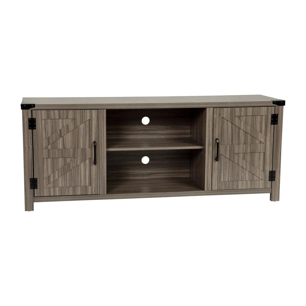 Farmhouse Barn Door TV Stand-Gray Wash Oak for TV's up to 65 ines-59". Picture 1