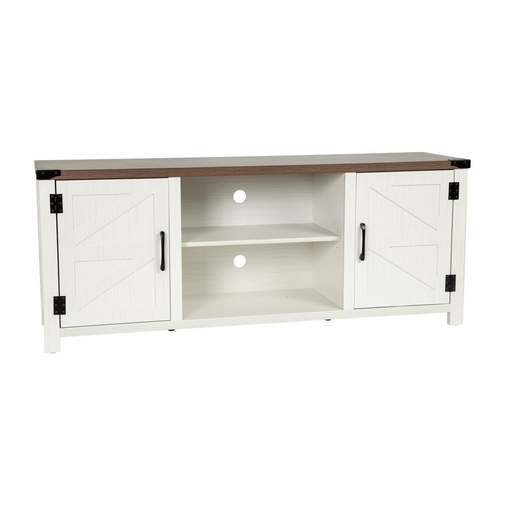 Farmhouse Barn Door TV Stand in White for TV's up to 65 ines - 59. Picture 1