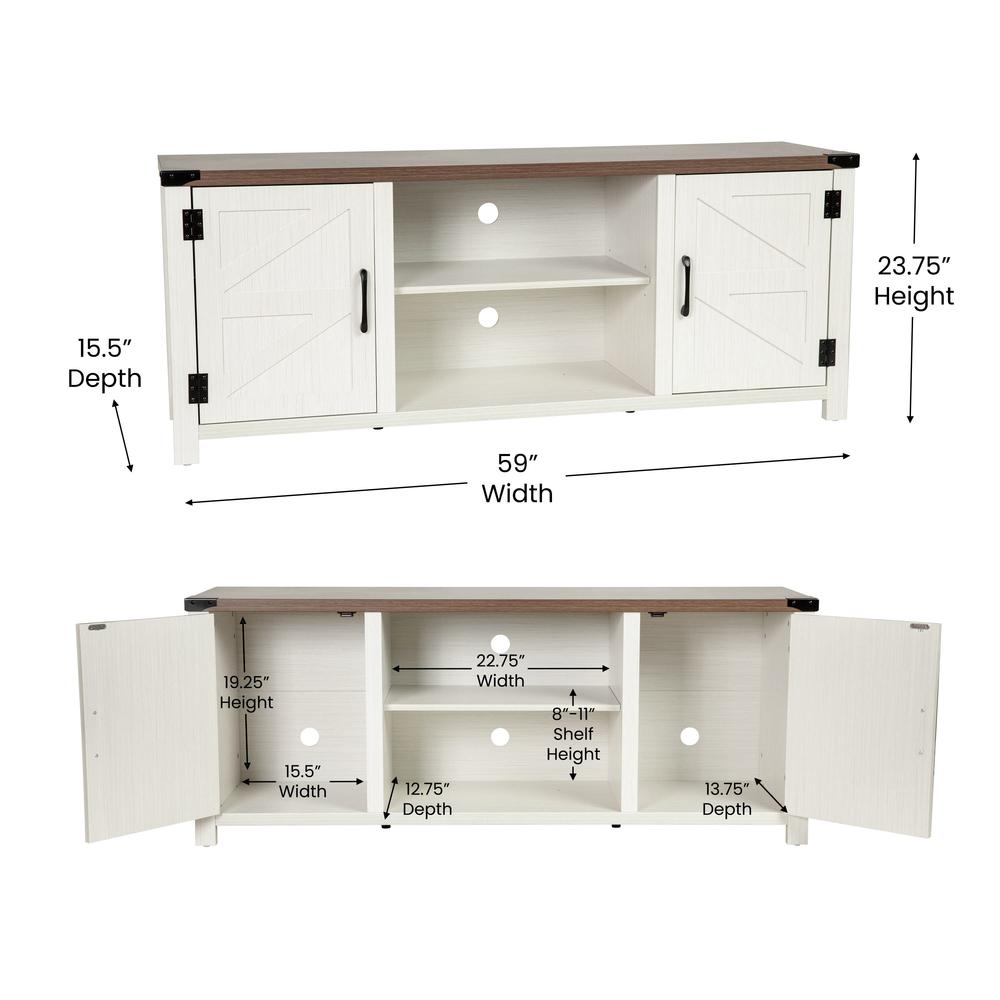Farmhouse Barn Door TV Stand in White for TV's up to 65 ines - 59. Picture 5