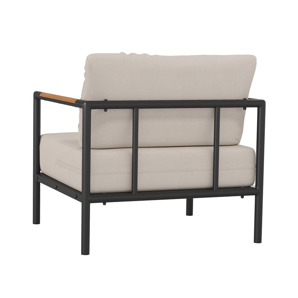 Patio Chair with Cushions - Aluminum Framed Chair, Black with Beige Cushions. Picture 6