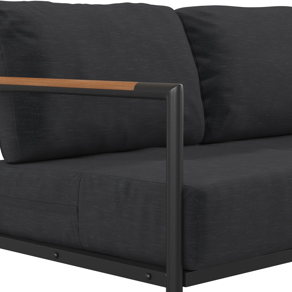 Patio Loveseat with Cushions  with Teak Accent Arms, Black-Charcoal Cushions. Picture 7