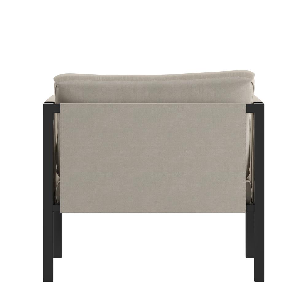 Lea Indoor/Outdoor Patio Chair with Cushions - Modern Steel Framed Chair with Storage Pockets, Black with Beige Cushions. Picture 6