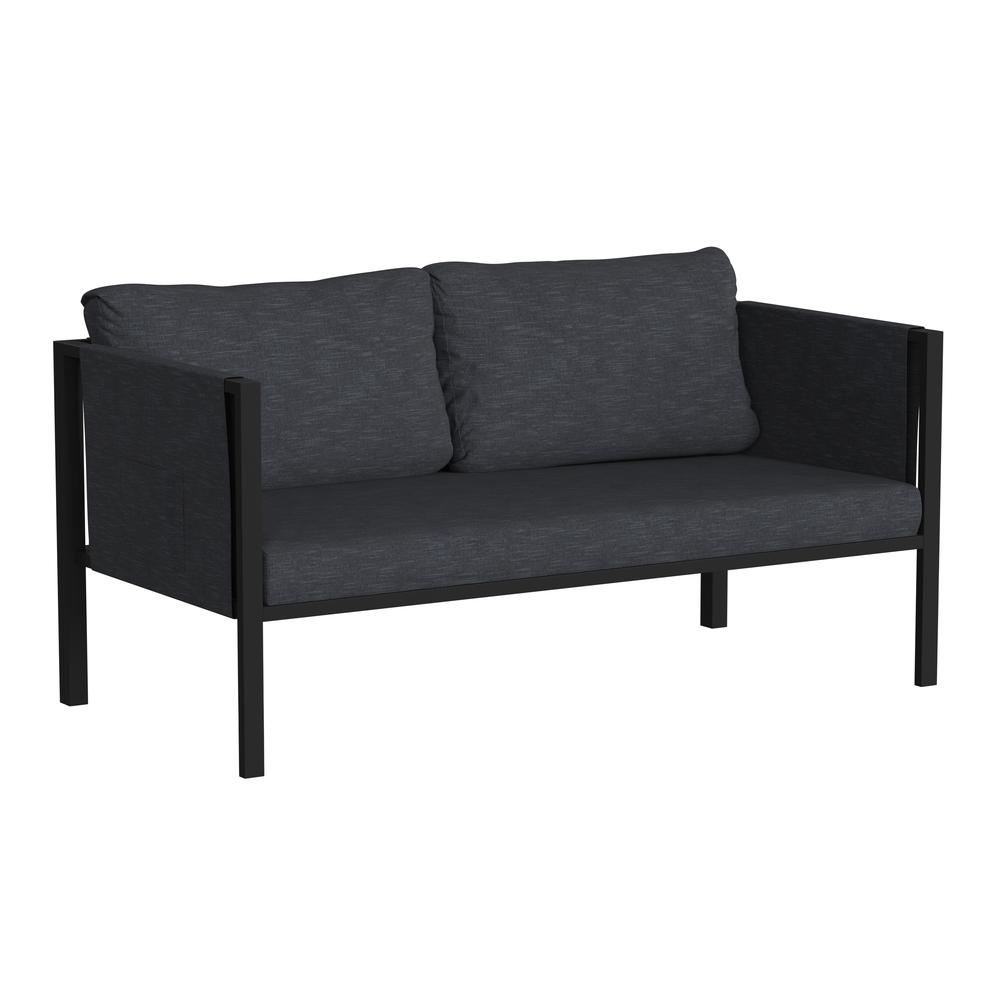 Loveseat with Cushions, Black with Charcoal Cushions. Picture 1