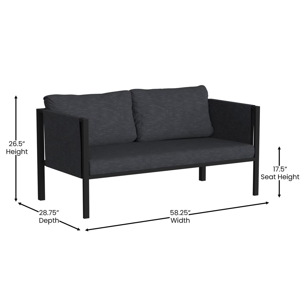 Loveseat with Cushions, Black with Charcoal Cushions. Picture 5