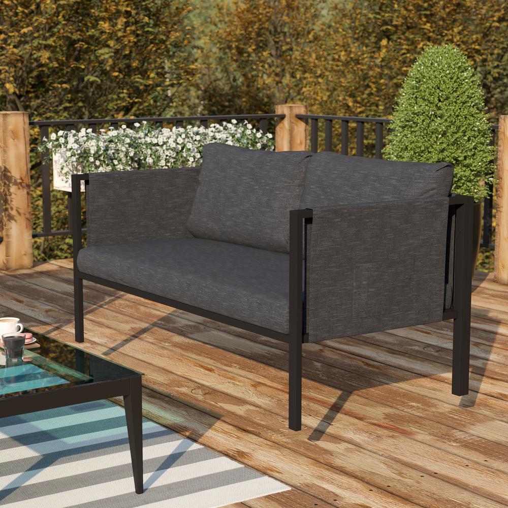 Loveseat with Cushions, Black with Charcoal Cushions. Picture 2