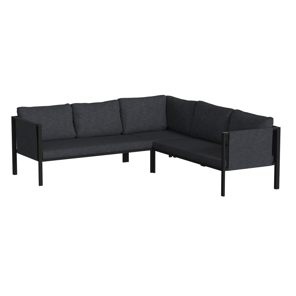 Sectional with Cushions, Black with Charcoal Cushions. Picture 1