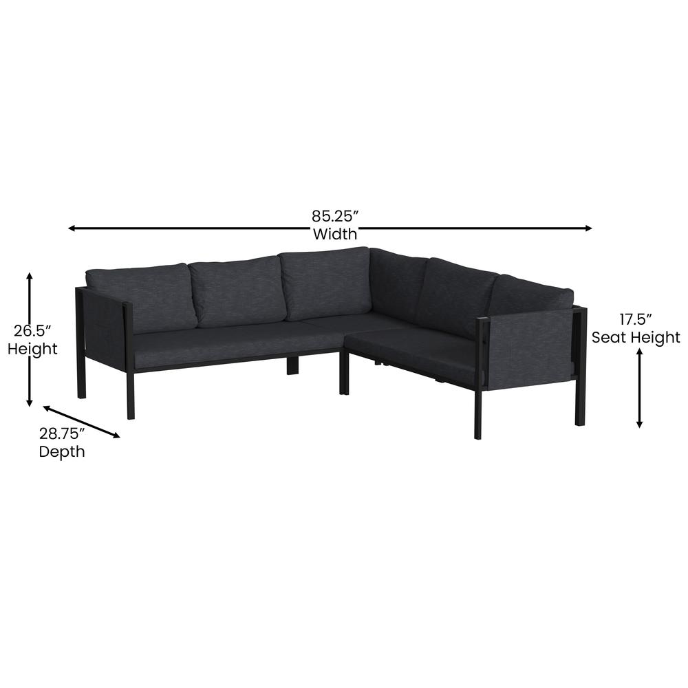 Sectional with Cushions, Black with Charcoal Cushions. Picture 5