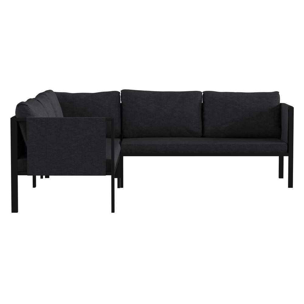 Sectional with Cushions, Black with Charcoal Cushions. Picture 8