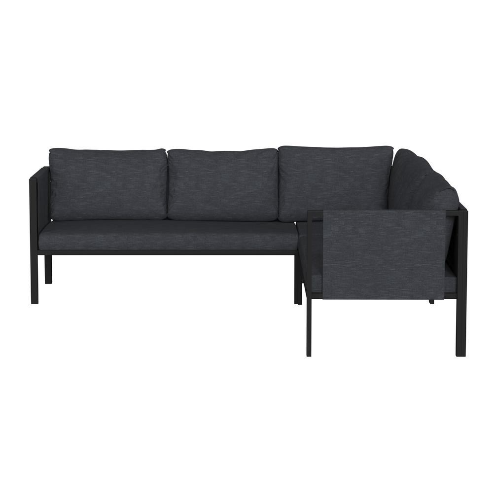 Sectional with Cushions, Black with Charcoal Cushions. Picture 9
