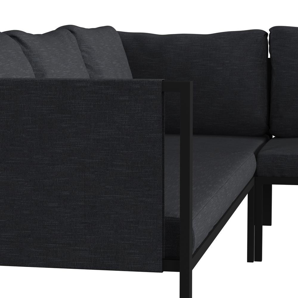 Sectional with Cushions, Black with Charcoal Cushions. Picture 7