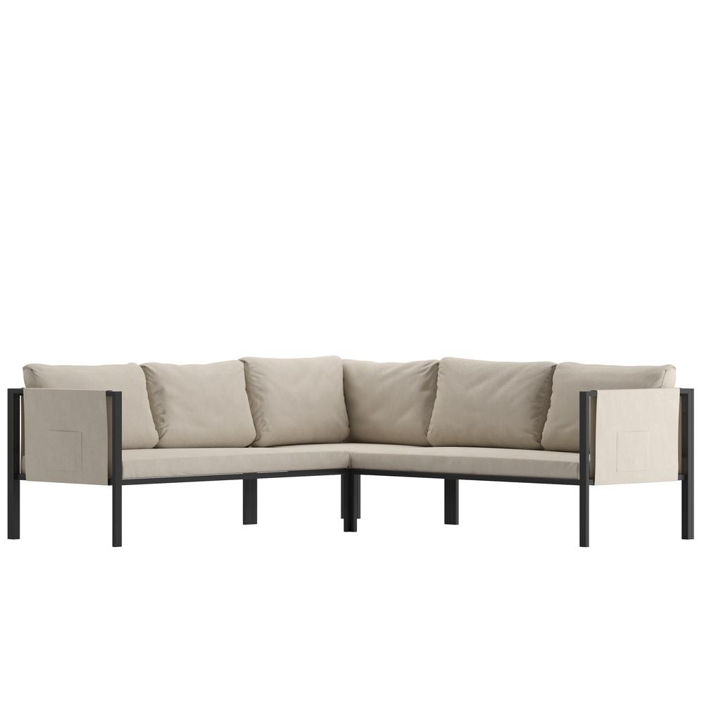 Sectional with Cushions, Black with Beige Cushions. Picture 1